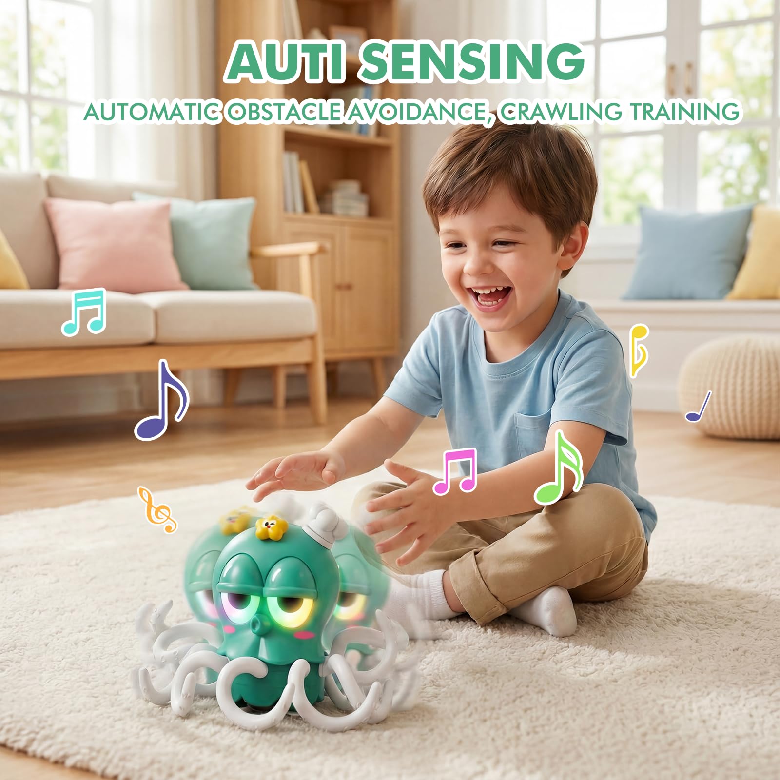 KJIXYUNG Jouet Pieuvre Dansante Et Rampante – Lumières LED Et Musique – Interactive, Cadeau Anniversaire Amusant (bleu)