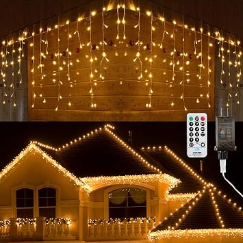 Brizled Warm White Christmas Icicle Lights with Remote, 360 LED Connectable