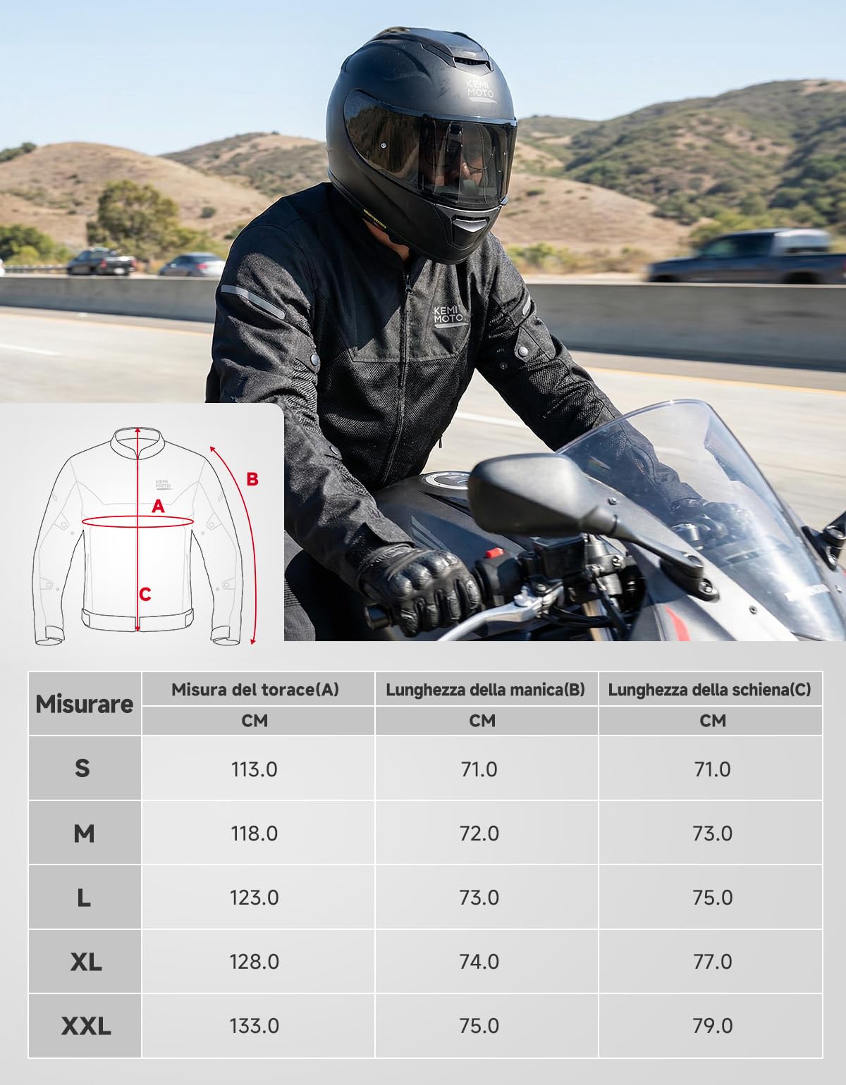 KEMIMOTO Giacca da Moto Uomo, Giubbotto Moto con Protezioni CE Rimovibile, Mesh Traspirante Giacca Motociclista con Riflettenti per Motociclismo Estivo