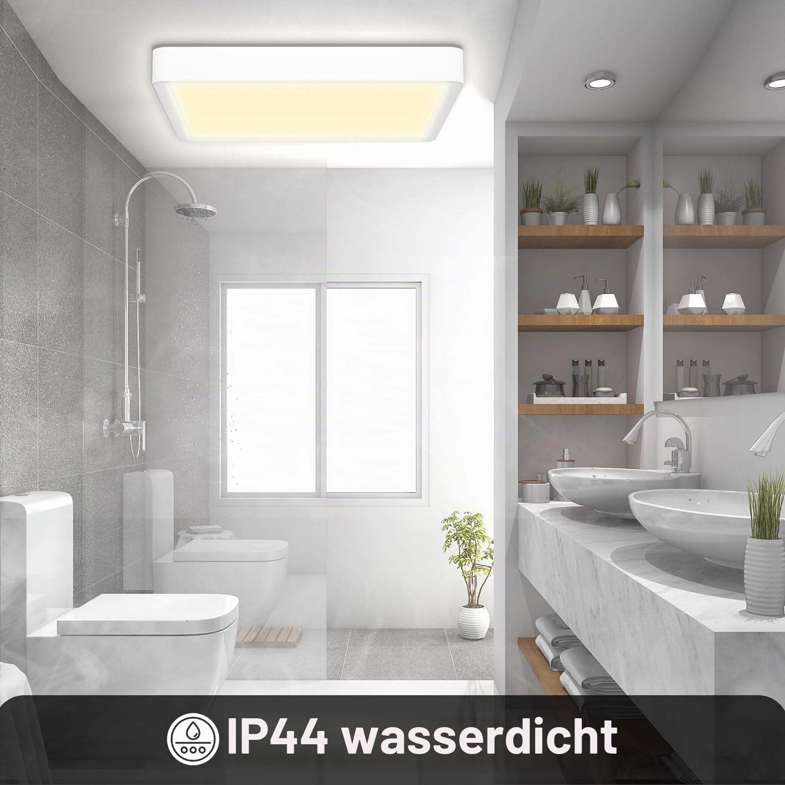 LQWELL® Deckenleuchte LED Deckenlampe, IP44 Wasserfest Badlampe Quadrat Flach 32W 3000K 3400LM Modern Schlicht Lampe Dünn für Wohnzimmer Badezimmer Schlafzimmer Küche Balkon Keller Büro, 400 * 25mm