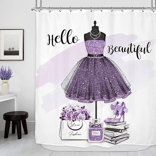 Miniatura 6 de Riyidecor Vestidos femeninos cortina de ducha de 60 pulgadas de ancho x 72 pulgadas de alto, moderna torre Eiffel, para niñas, mujeres, perfume,