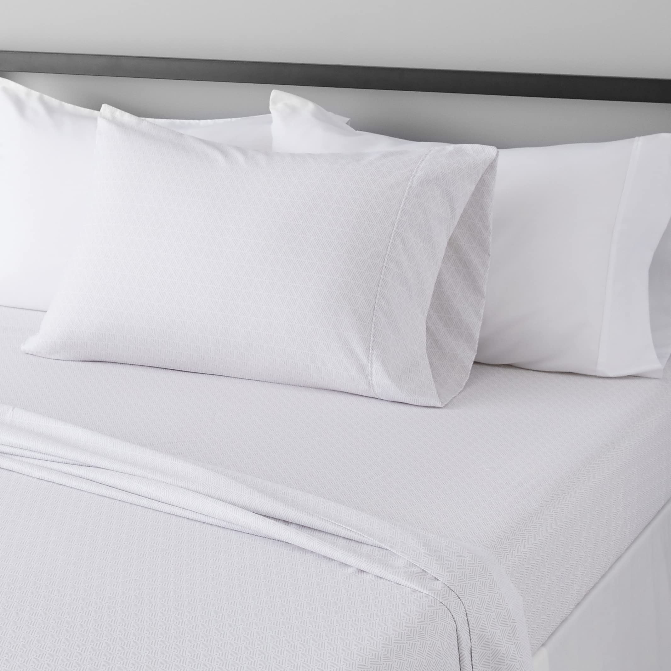 Amazon Basics Lightweight Super Soft Easy Care Wrinkle Free Microfiber 3 Piece Bed Sheet Set with 14-Inch Deep Pockets, Twin, Gray Crosshatch, Printed, Kids, Men & Women Bedding