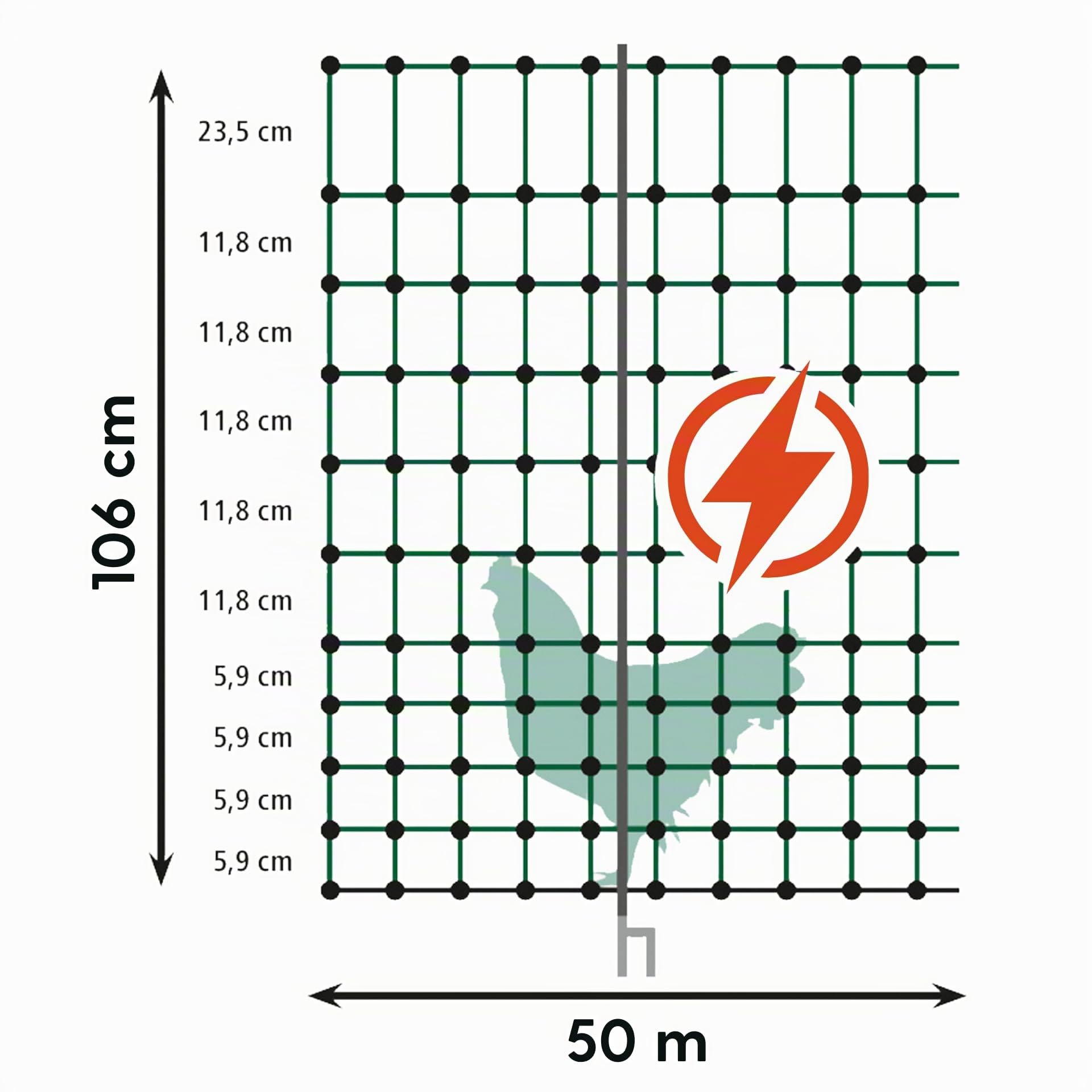 Agrarzone Filet pour volailles électrifiable orange 50m x 106cm - Filet électrifiable avec double pointe - Clôture pour poulets pour l'élevage de volailles en toute sécurité