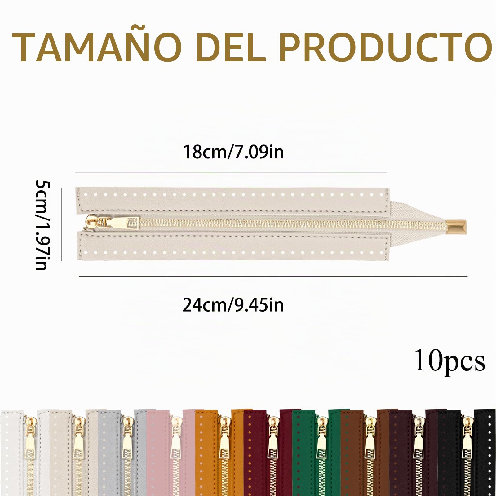 Sixfolo 10 Piezas Cremalleras para Bolsos de Crochet 18 cm,10 Colores | Cremallera de PU Cuero para Bolso,Marco Cremallera Costura con Agujeros para DIY Bolsas Hechas a Mano