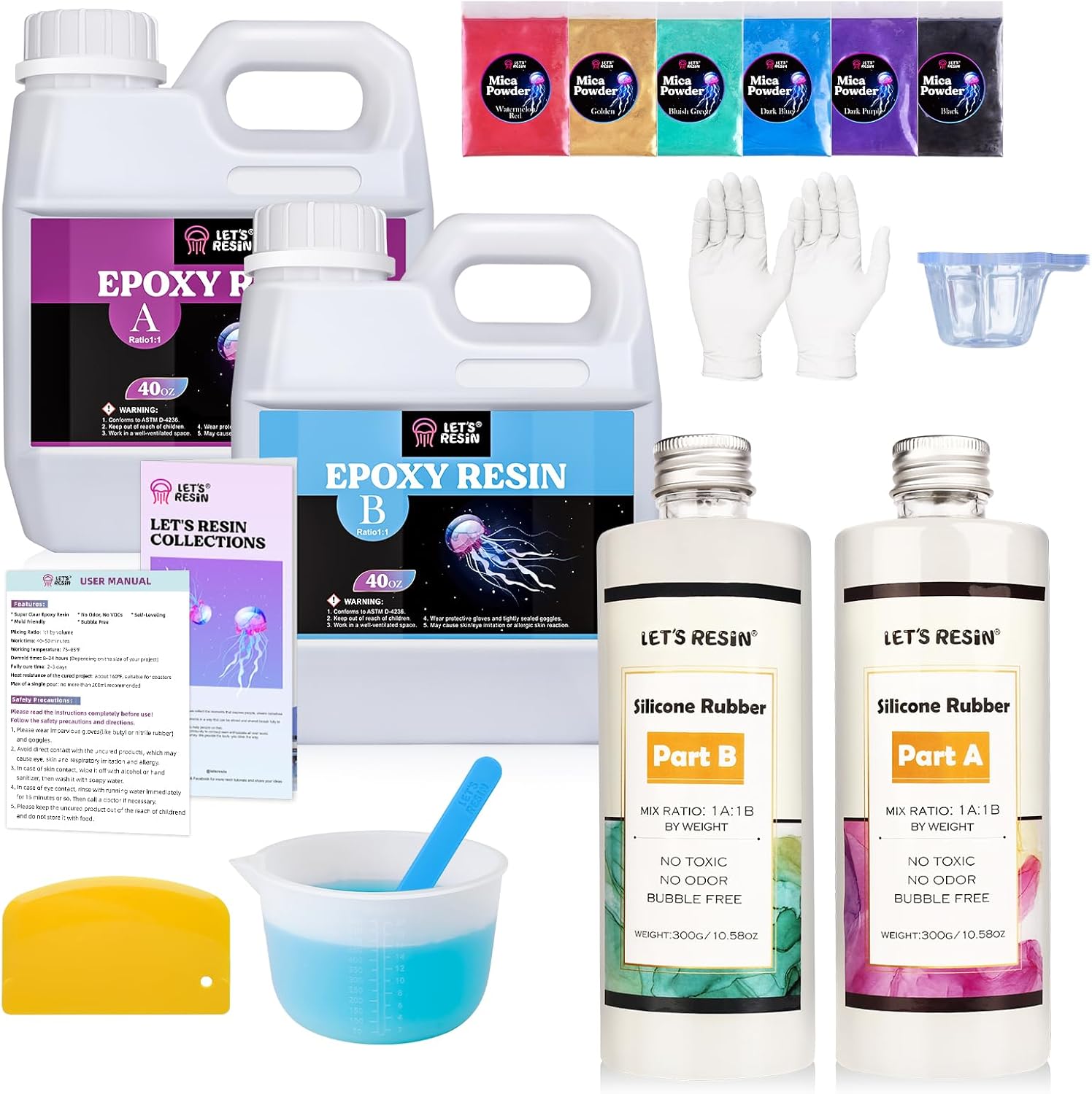 LET'S RESIN Silicone Mold Making Kit 21oz Bundle with 80oz Crystal Clear Epoxy Resin, Bubbles Free Resin for Resin Art