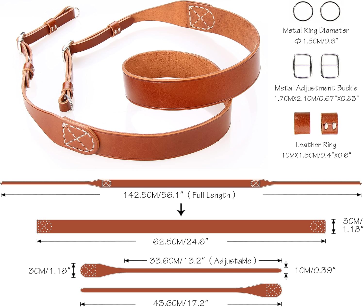 MY MEMORY Handmade Genuine Leather Camera Strap,Adjustable Camera Neck Shoulder Strap for All SLR and DSLR-Brown - Image 2