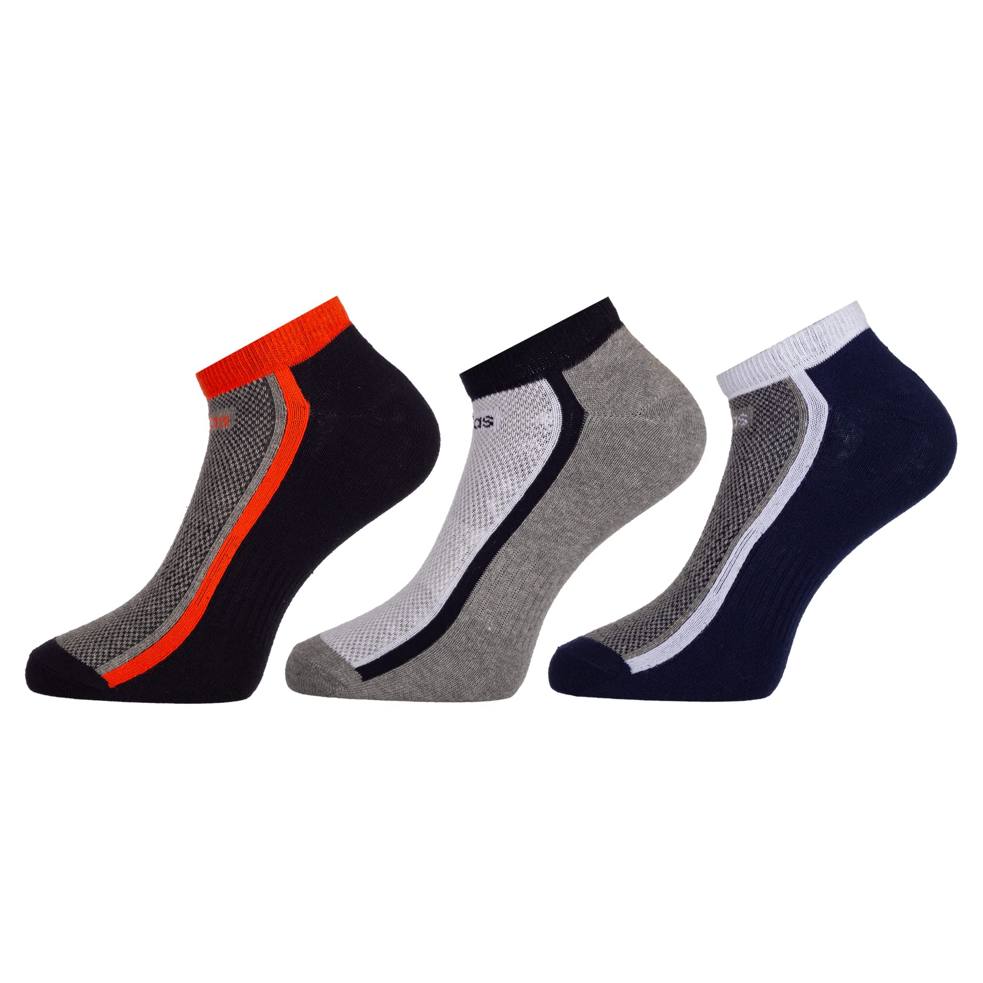 adidasUnisex Original Flat Knit Low Cut Cotton Regular Socks - 3 Pairs (6N) (Ad-8001) (Black-Grey Mel/Grey Mel-White/Col Navy-Grey Mel)