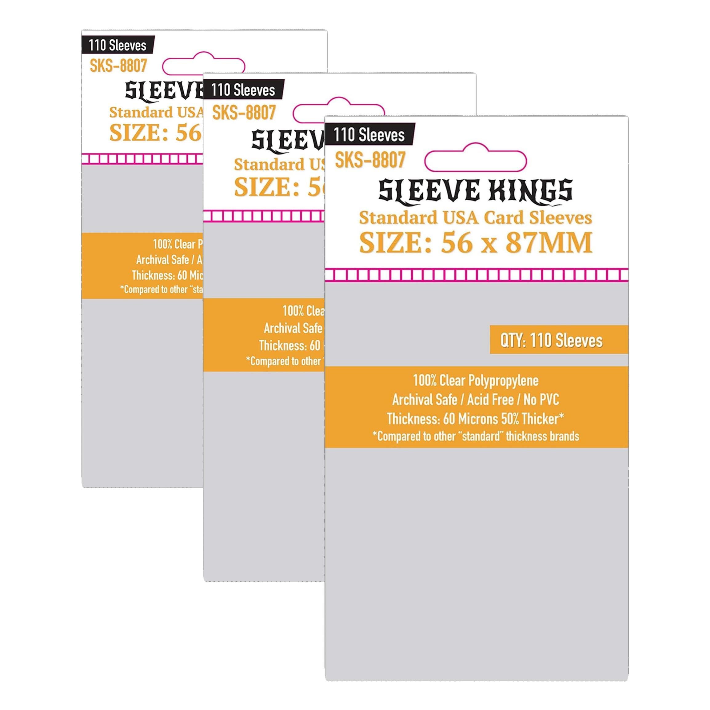 Sleeve Kings Standard Card Sleeves – 110 Count, Clear 60 Micron Thickness, Medium USA Size (56 x 87 mm), Compatible with Heat: Pedal to the Metal &amp; More – SKU: SKS-8807 (Pack of 3)