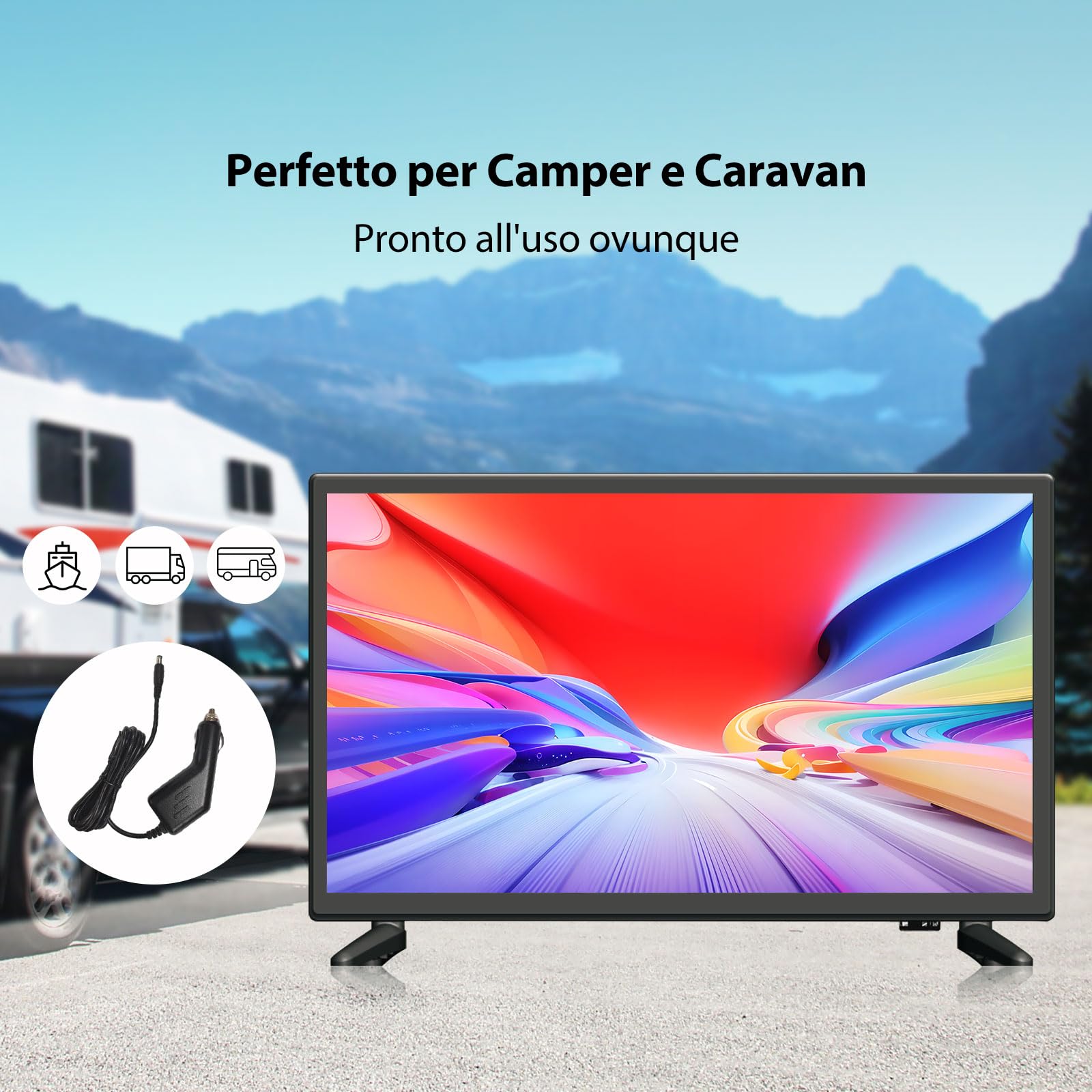 Antteq LED TV 22 Pollici (Televisore 55 cm) 2K D-LED con 12V, Triple Tuner DVB-C/T2/S2, Modalità Hotel, Audio Dolby, SCART & CI+ – Ideale per Camper, Campeggio e Hotel