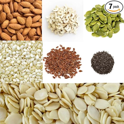Immunity Booster Combo 7 in 1, Pumpkin Seeds, Sesame (White Til) , Chia, Flax Seeds, Watermelon Seeds, Cashew, Almonds (50 Grams Each) (Nuts & Seeds) (Total 350 Grams)