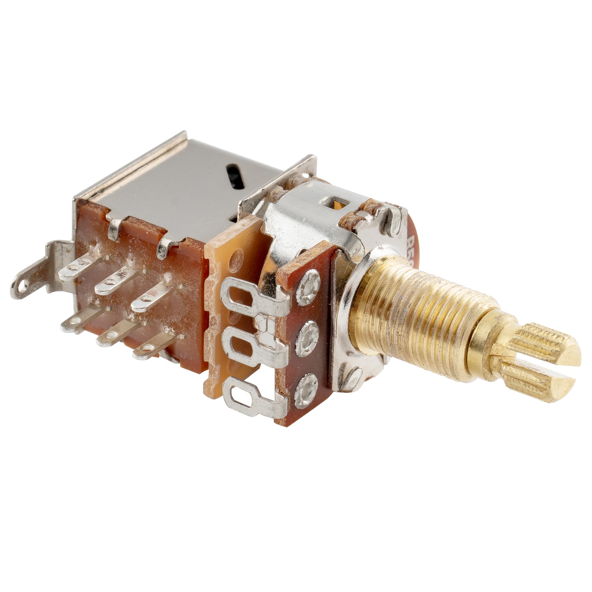 Musiclily Pro Brass Full Metric Sized Split Shaft Control Pots B500K Push/Pull Linear Taper Potentiometers for Guitar (Set of 2) - Image 4