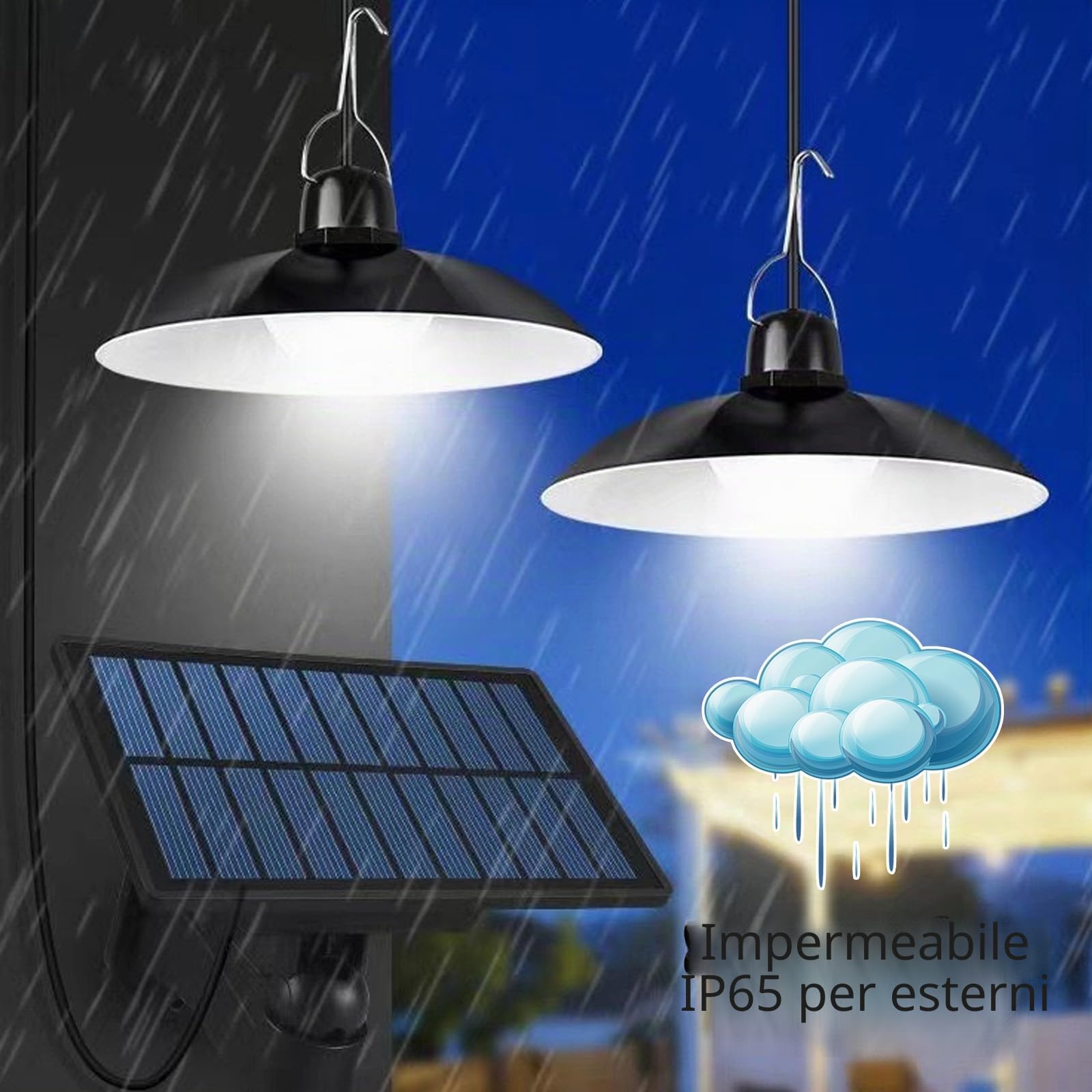 Lampade solari per interni ed esterni, lampada solare con telecomando, lampada a sospensione LED solare IP65 resistente all'acqua, lampade solari per esterni con cavo da 10 m, lampada a sospensione