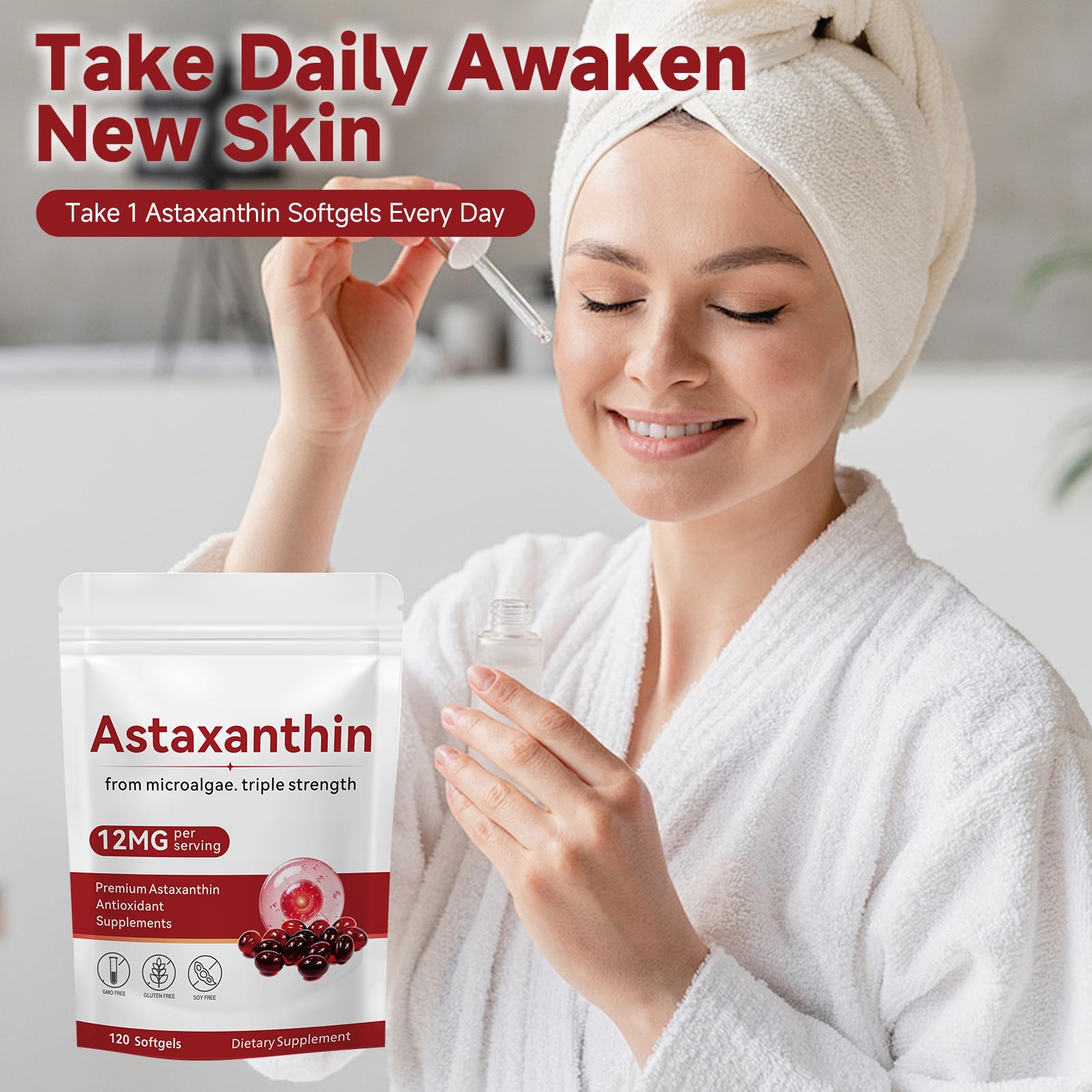 Premium Astaxanthin Supplement 12mg - Powerful Antioxidant Formula for Eye Skin Health Immune Function Internal Circulation Support - 120 Softgels — Amazon image 6