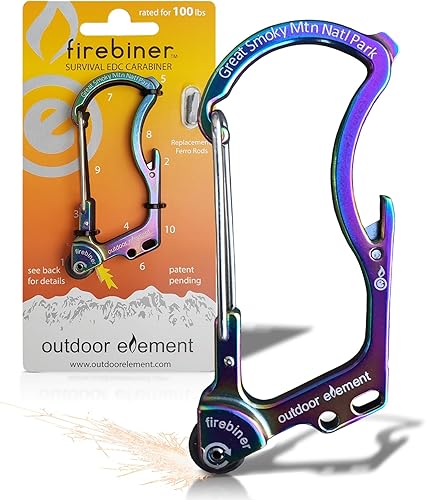 Miniatura 28 de OUTDOOR ELEMENT Firebiner Custom Engraved 6-in-1 Fire Starter Carabiner Multitool – Survival Gear EDC Keychain with Utility Blade, Bottle Opener, GT