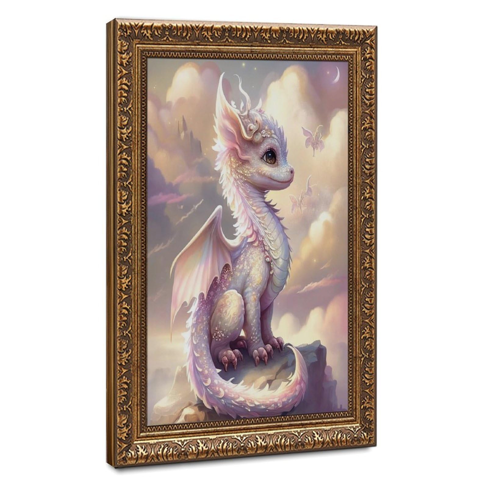 Bareronor Watercolor Baby Dragon Poster Canvas Poster Bedroom Decor Landscape Office Room Decor Gift 24" L X 36" W