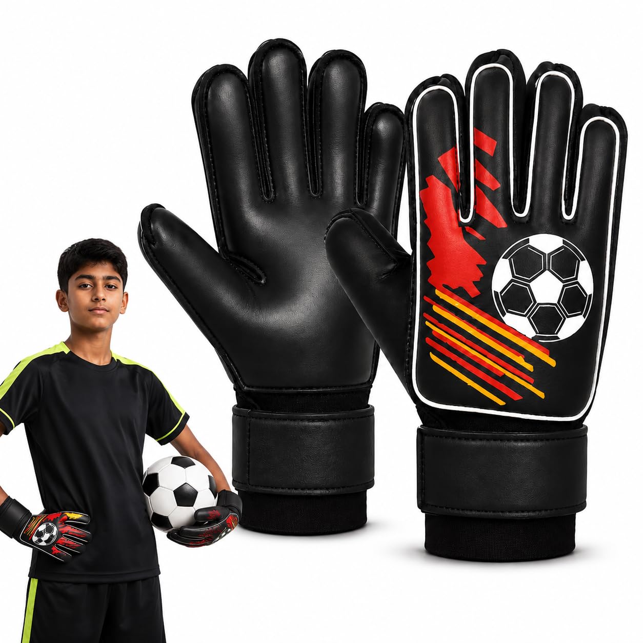 Satmarhz Football Goalkeeper Gloves for Goal Keeping, M Size 2 Pcs, Anti Slip Grip Palm, Cushioned Protection, Breathable Fit, Adjustable Wrist Support, Keeper Training for Kids and Adult Player-image-48
