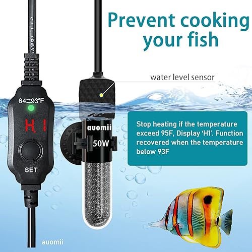 Miniatura 5 de Pequeño calentador sumergible para acuario, mini calentador ajustable para pecera de 2550100150200300 vatios con controlador de temperatura externo,