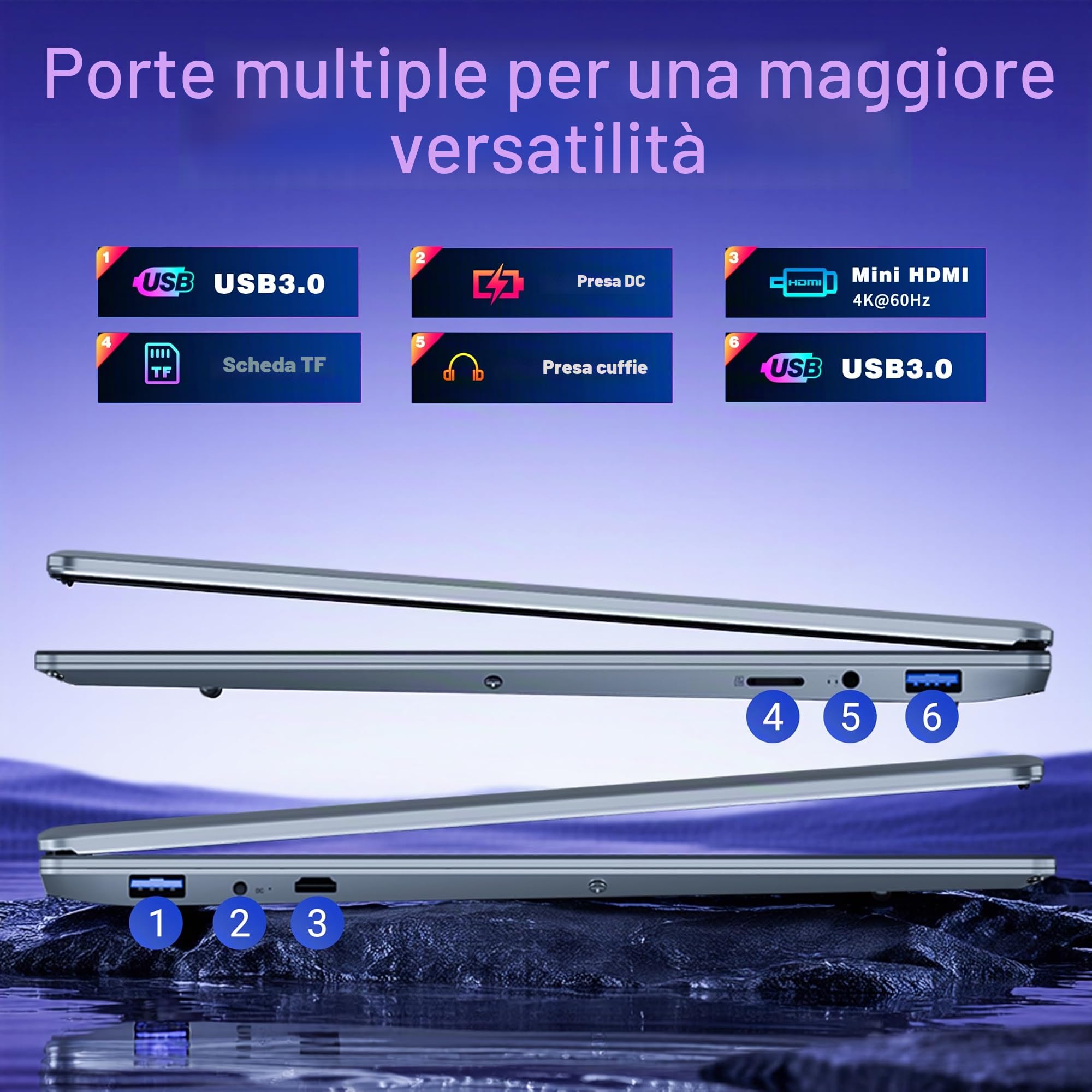 Notebook 15,6 Pollici Core M3 6Y30 Processore 8GB RAM 256GB SSD Portatile PC Win 11 e Office 365 Computer Portatile Sottile con Schermo FHD inclinabile di 180° mini-HDMI USB 3.0 WiFi 5 e Bluetooth 4.2