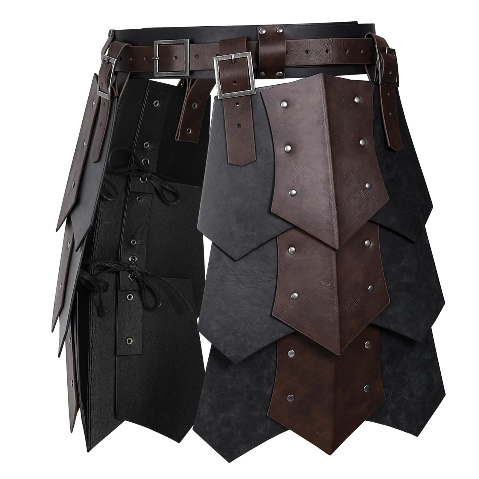 HiiFeuer Medieval Faux Leather Wide Belt Thigh Armor, Retro Double Sides Waist Armor, Mercenary & Knights Skirt for LARP, Black B, Medium