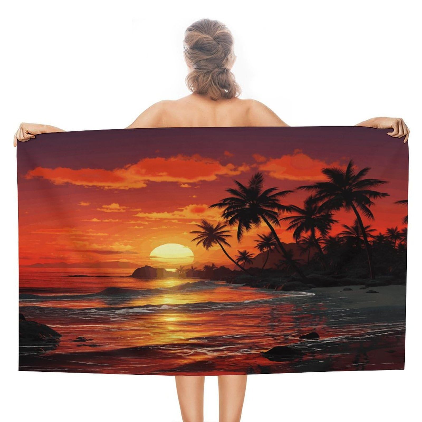 VstaDank Tropical Sunset Beach Towel for Adult Quick Dry Sand Free Swim Towels Soft Large Size Pool Towels Lightweight Oversized Bath Towel for Travel, Camping, Swimming 51 X 31 Inches