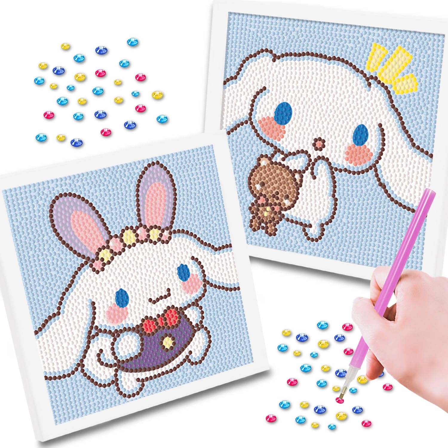 Pintura Diamante DIY Niños 2 Piezas,Diamond Painting Niños,Dibujo De Diamantes 5D Traer Marco Foto,Painting Para Niños DIY 5D Diamante Pintura Kit Mosaicos Arte Manualidades Para Niño Niña (22x17cm)