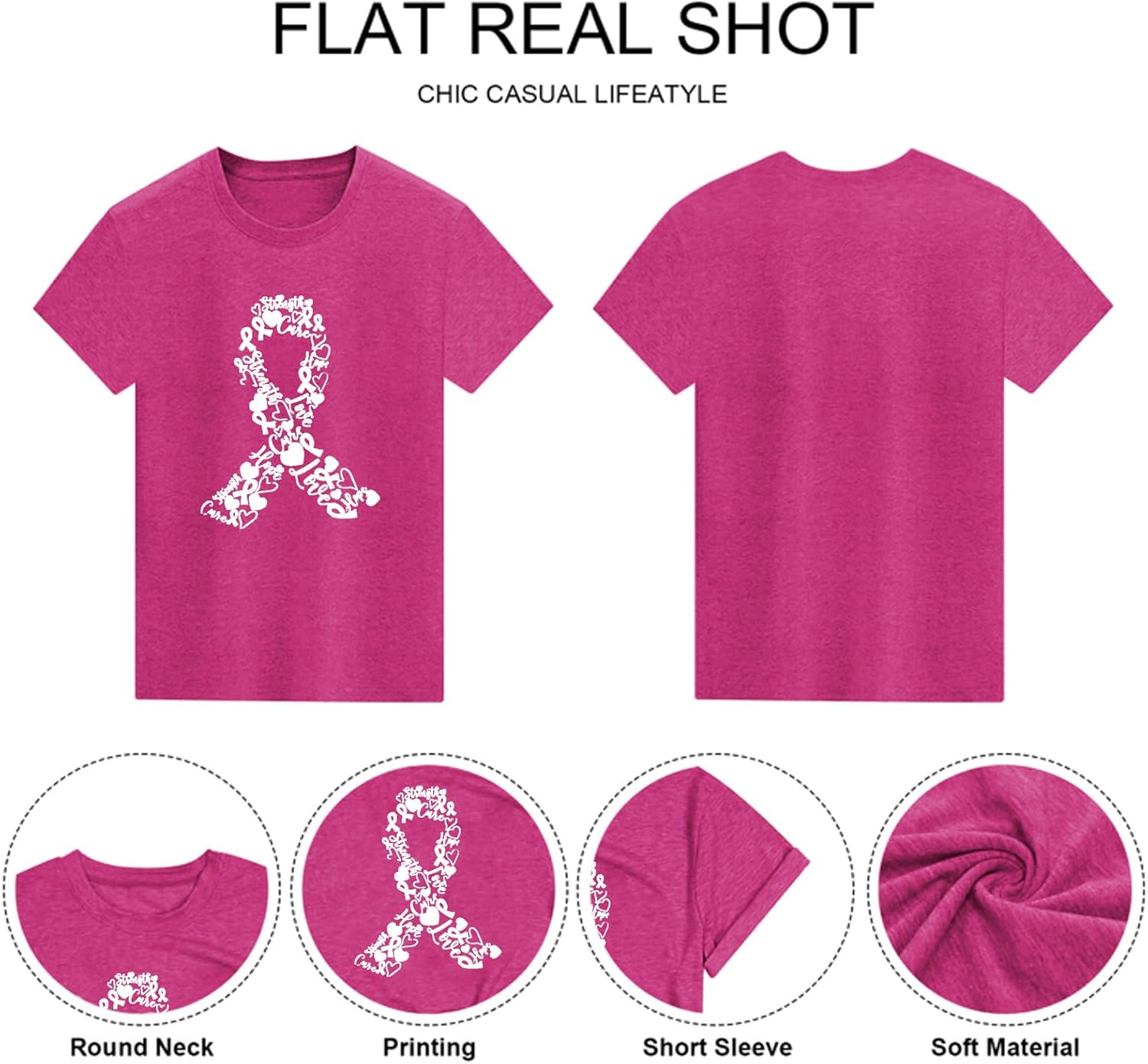 Womens Breast Cancer Shirts Pink Ribbon Cure Breast Cancer Awareness Tshirts Short Sleeve Tops - Image 5
