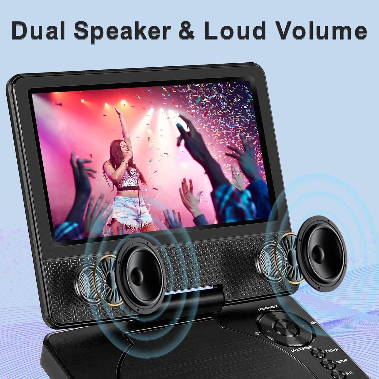 HOPYOP Lettore DVD portatile da 9,5 pollici per bambini e auto, schermo girevole da 7,5 pollici con batteria integrata da 4 a 6 ore, lettore DVD con doppi altoparlanti, supporta lo schermo di