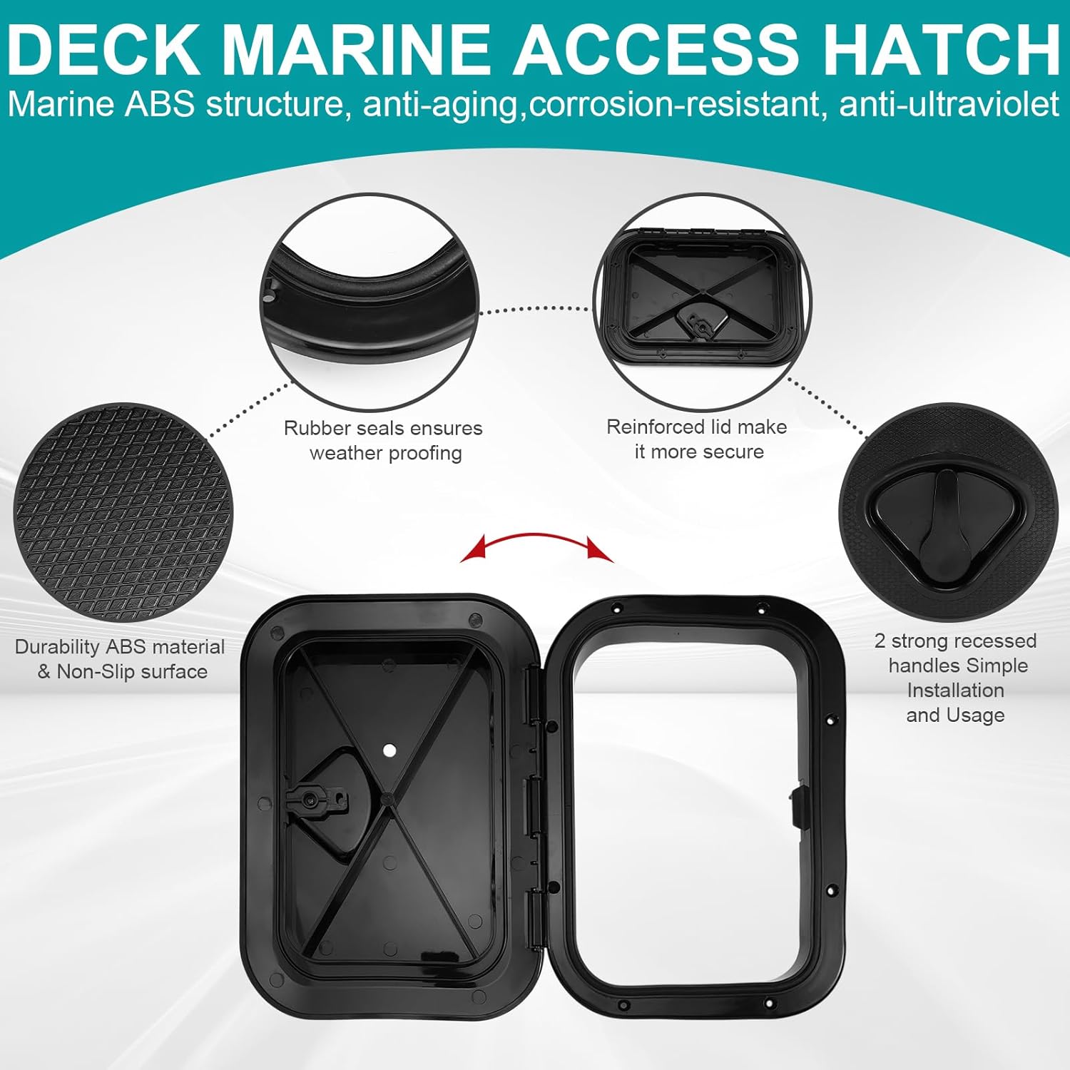 3 Pcs Marine Deck Access Hatch Black 24 x 14 in, 17.3 x 12.4 in, 14.8 x 10.6 in, Rectangular Boat Deck Hatch & Lid for Marine Boat