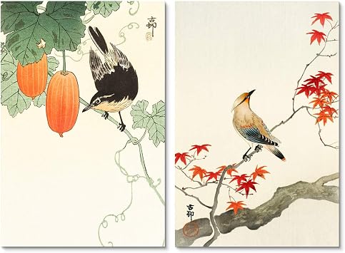 2-Panel Canvas Print Wall Art - Birds in Summer and Autumn by Japanese Painter Ohara Koson - 16x24 inches Each Panel