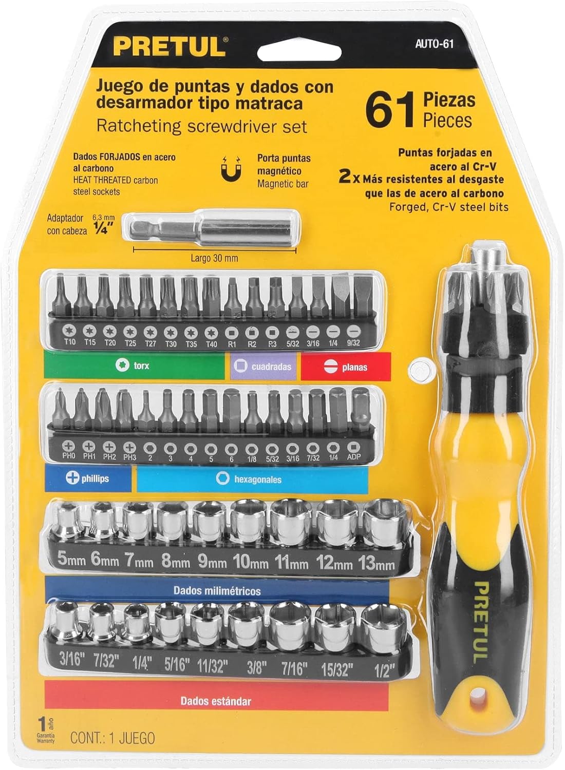 Pretul Ratchet Screwdriver Set with 35 Bits and 18 Sockets - 61 pieces