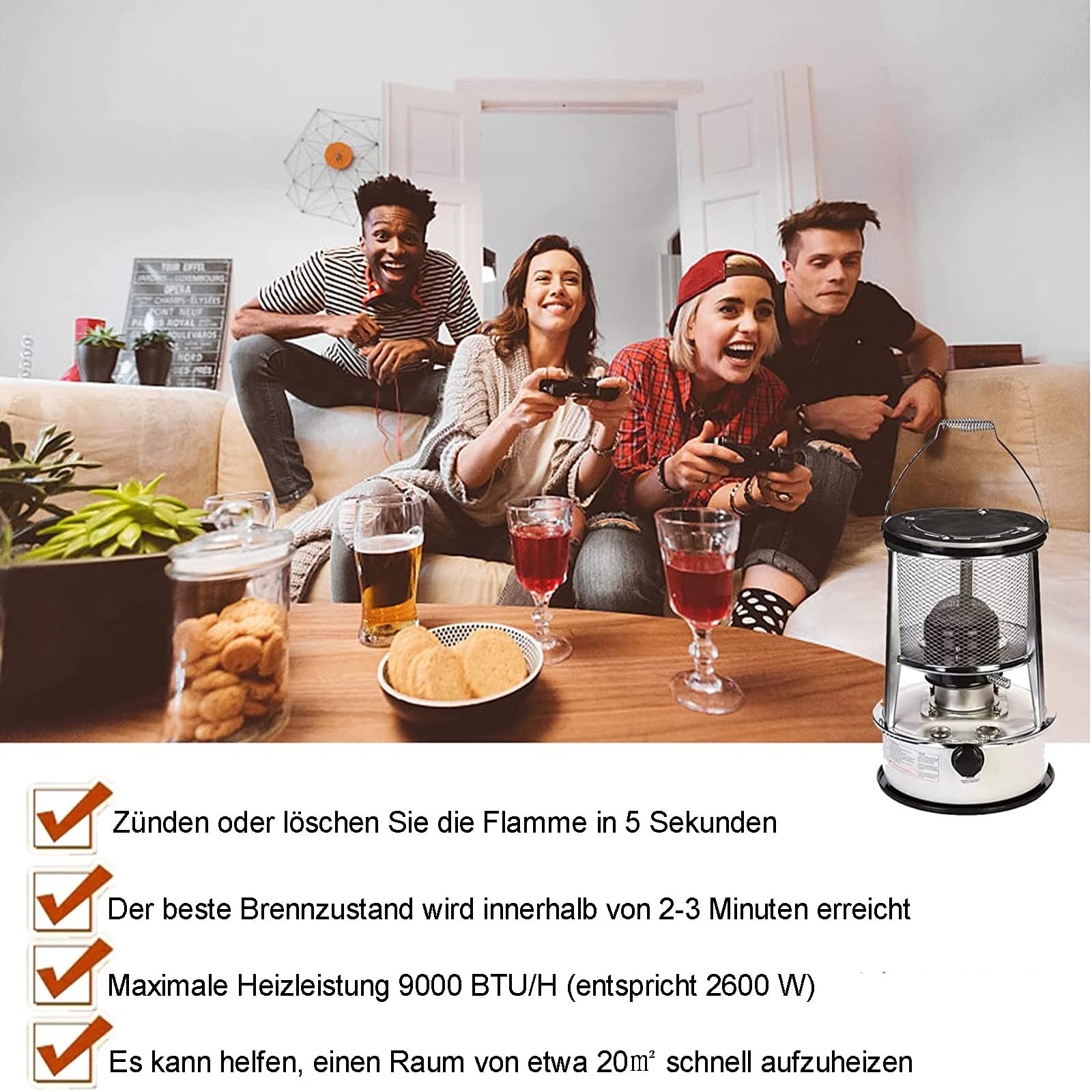 4,6L/6L Petroleumofen für Innenräume, Petroleum Heizung Mit Umfallschutz Heizstrahler, Große Tragbarer Effizienter Petroleumofen Heizung Heizer (Color : 6L)