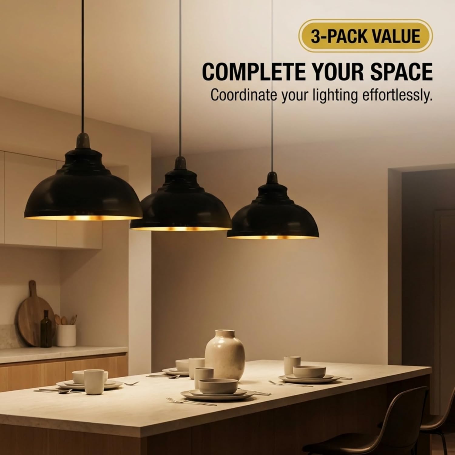 Metal Pendant Light Shade, Industrial Vintage Curvy Lampshade, Modern Replacement Shade for Ceiling Hanging Light Fixtures Ideal for Kitchen, Dining Room, and Cafe Lighting (Black Inner Gold)