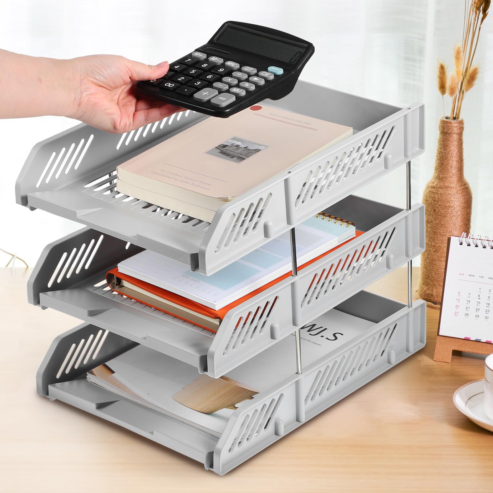 Abaodam Organizer per Documenti da Scrivania in Plastica Multi-strato Design Salvaspazio Elegante per Ufficio e Casa, Supporto File e Quaderni Funzionale