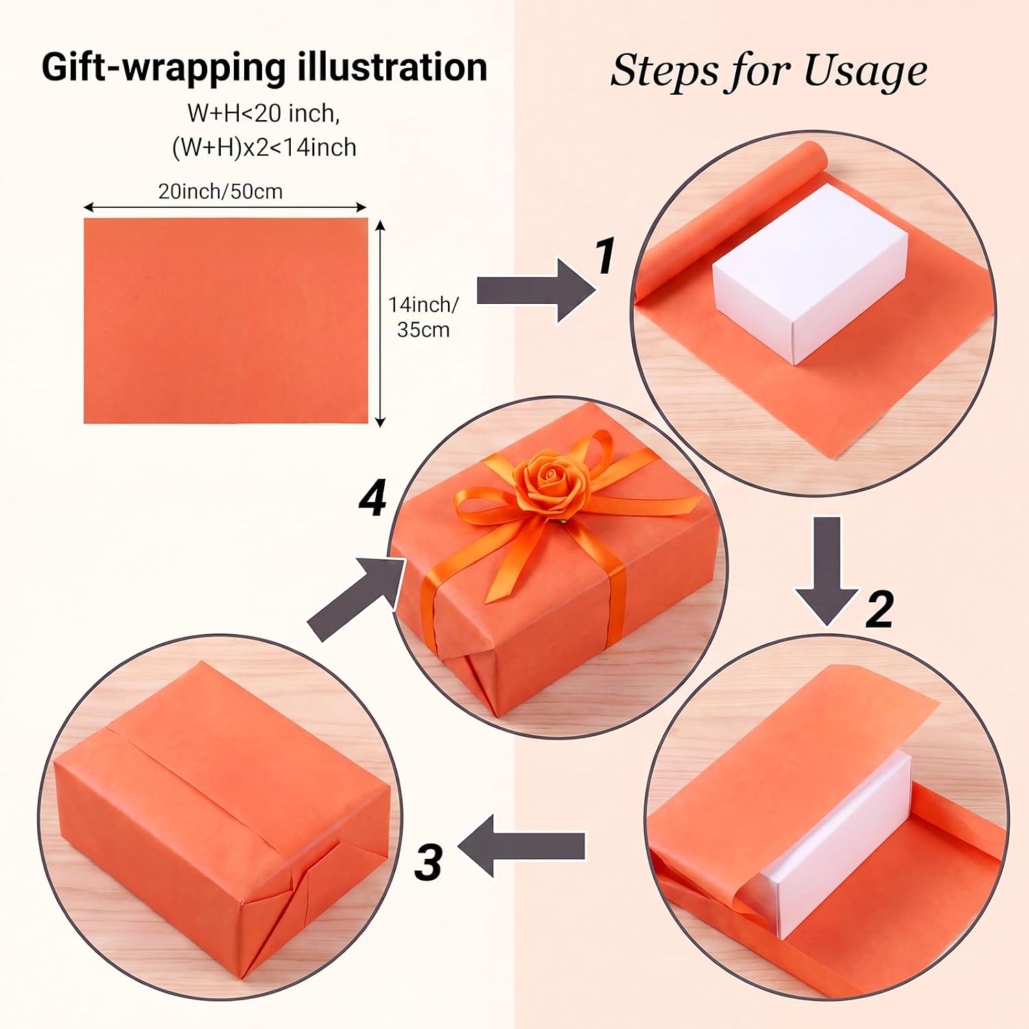 woric Orange Tissue Paper, 80 Sheets, 20 x 14 in image 2