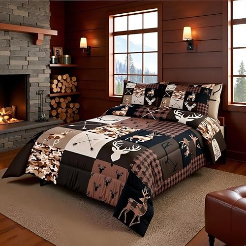 Miniatura 3 de Juego de edredón de camuflaje para niños, tamaño individual, silueta de flecha de animales, decoración de cabaña de Navidad, edredón de plumón de