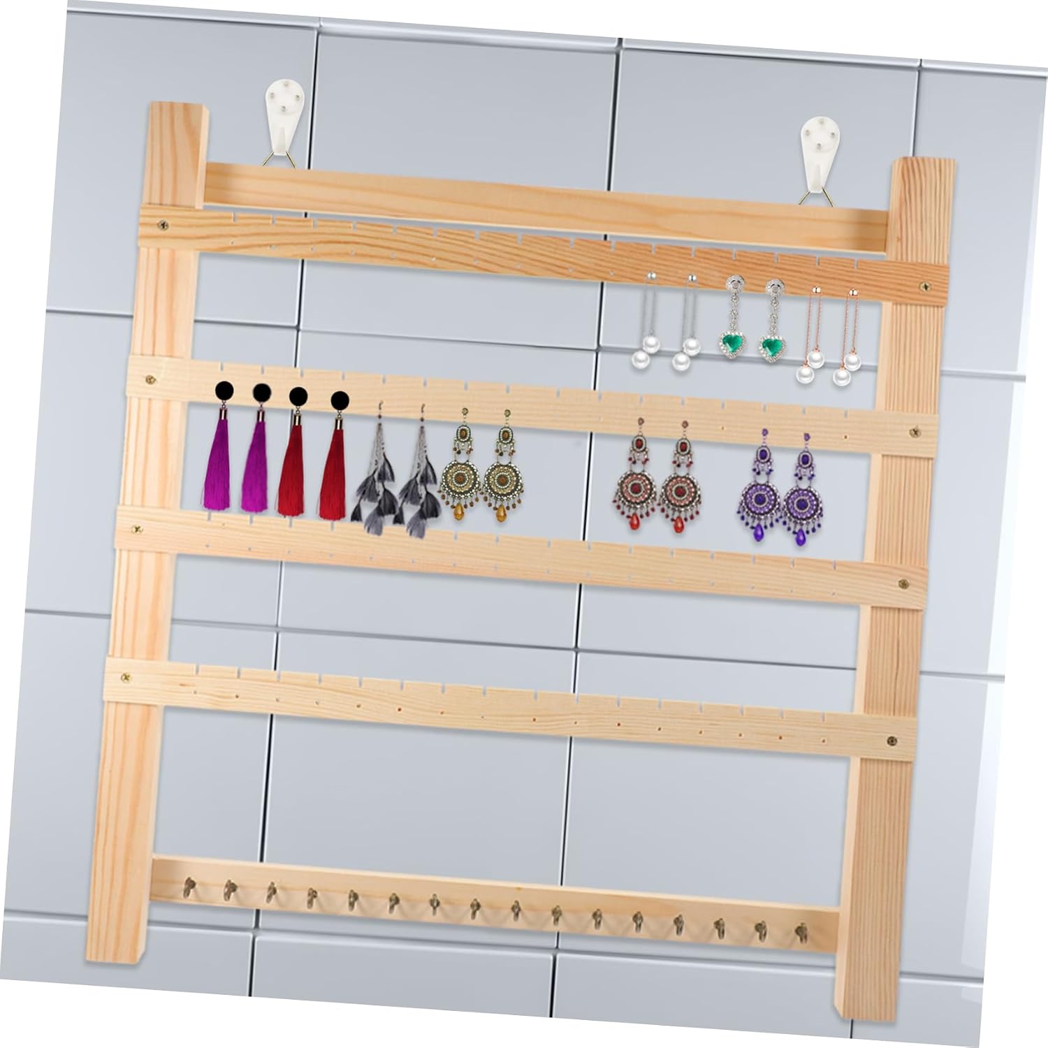 MAGICLULU Jewelry Organizer Rack Wooden Wall Mounted for Earrings and Studs image 3