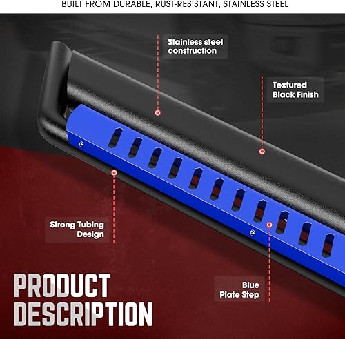Miniatura 2 de DNA MOTORING STEPB-ZTL-8143-BL - Estribo de acero inoxidable con escalones caídos, compatible con Wrangler JL Unlimited 4-Dr 18-22, azul