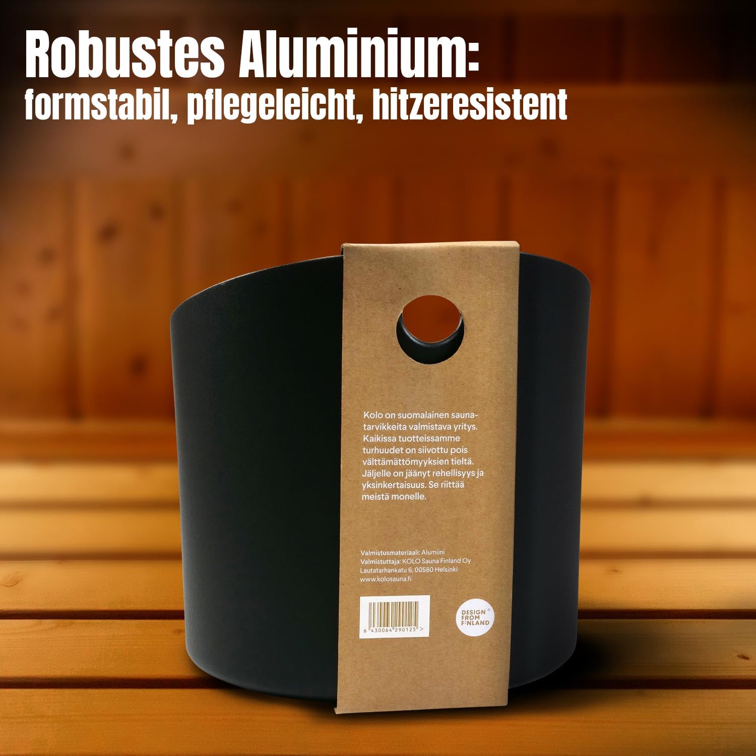 KOLO Sauna Set Kiulu 4 - Kübel 5 l + Aufgusskelle 300 ml - Schwarzes Aluminium - Bambusgriff - 2-teiliges Premium-Set für Aufgüsse und authentische finnische Saunakultur - Made in Finland