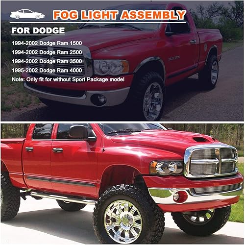 Miniatura 8 de Nixon Offroad Juego de luces antiniebla para Dodge Ram 94-02 1500 2500 3500/95-02 Dodge Ram 4000 Pickup con bombilla, parachoques OEM, montaje de