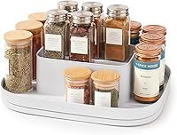 YouCopia MagicTrack Rectangle Lazy Susan 2-Tier Spice Rack Organizer - 360° Spin Turntable for Kitchen Pantry Cabinets, Bathroom Storage, BPA-Free White