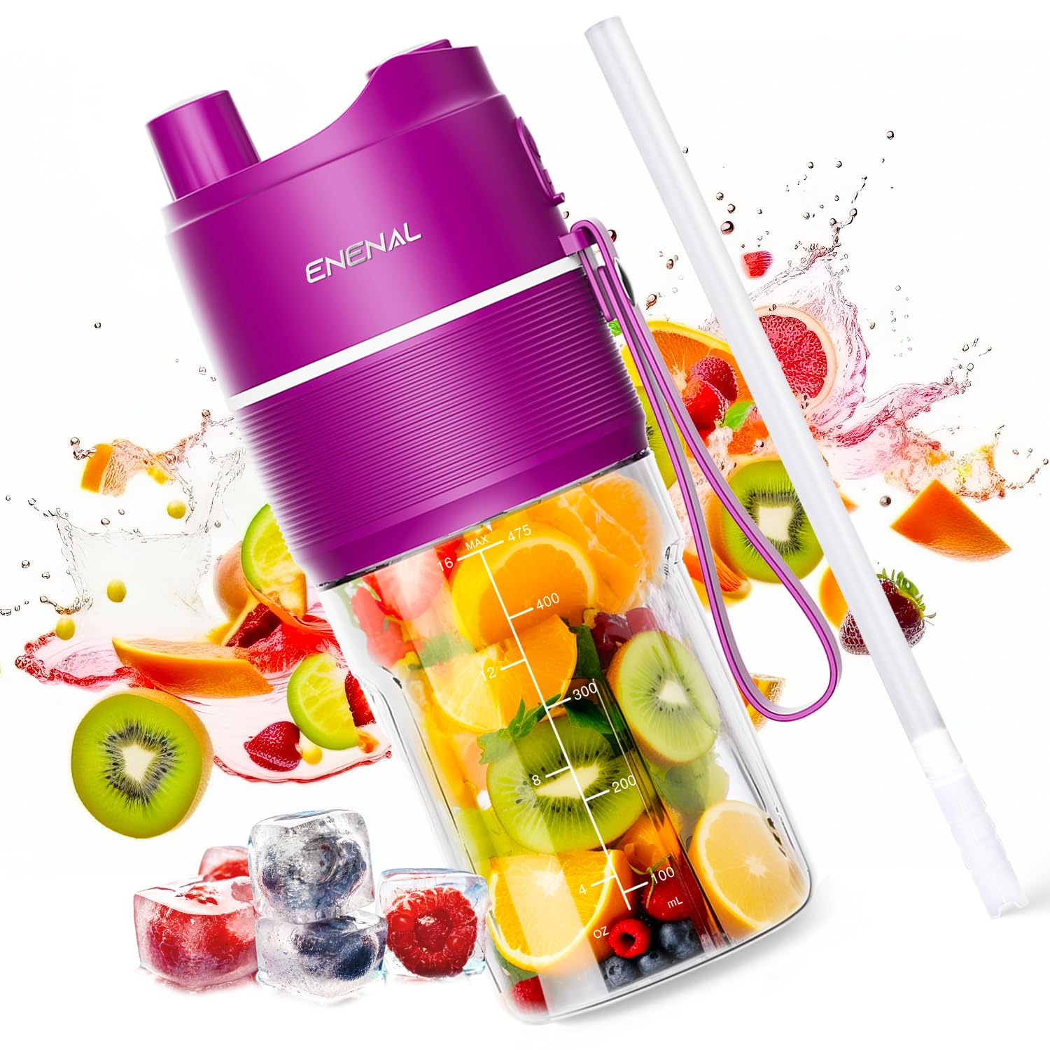 Personal Size Blender, Enenal Portable Blenders Smoothies and Shakes 5000mAh Battery, 16oz Mini Blender USB Rechargeable, Handheld Blender BPA-Free Fruit Smoothie Juicer Cup