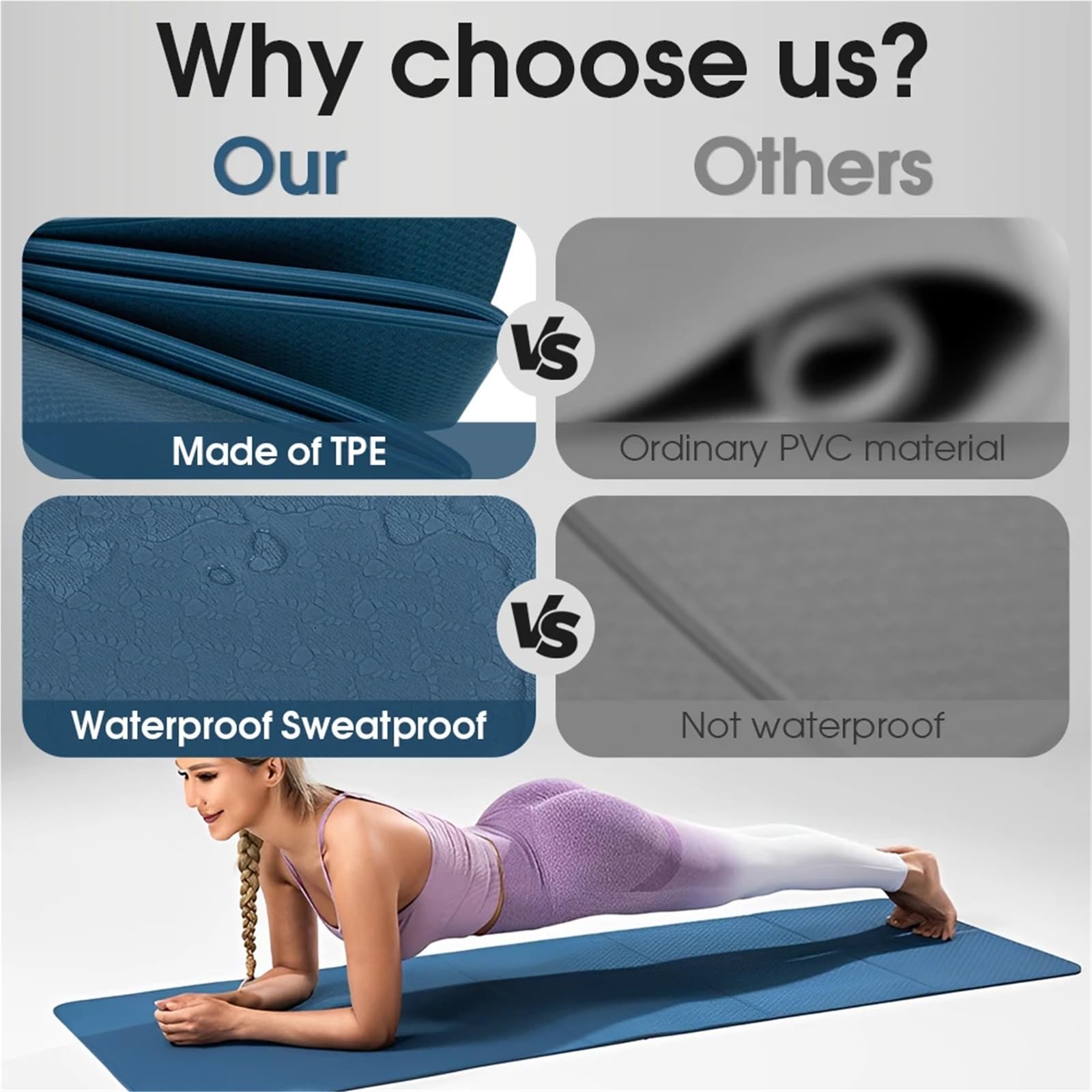 Tappetino da yoga in TPE antiscivolo per meditazione, pieghevole, pilates e ginnastica, morbido ammortizzante, facile da pulire, attrezzatura sportiva