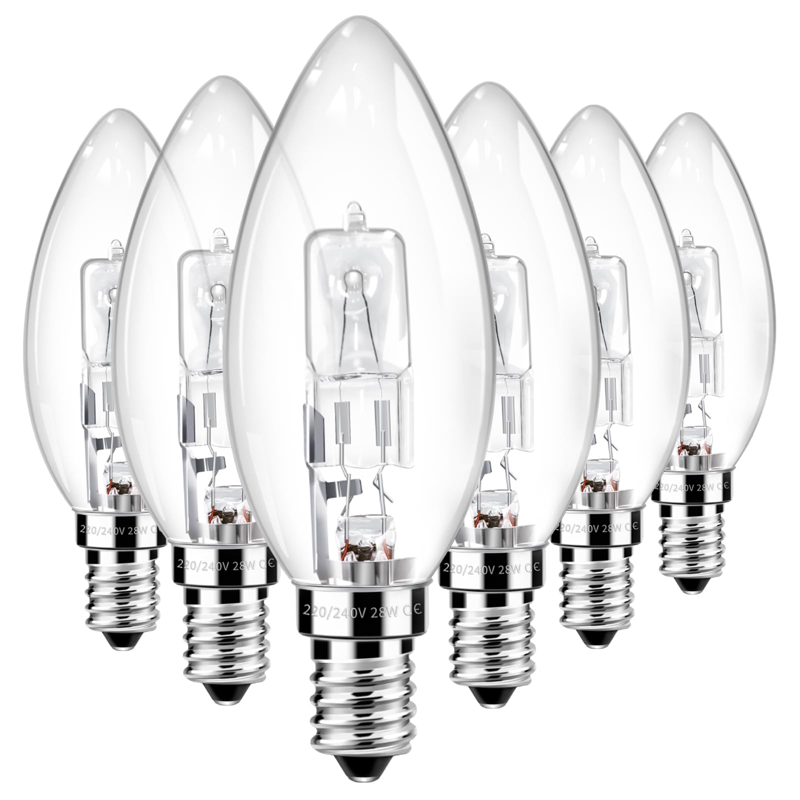 Lampadina A Candela E14 28W Dimmerabile - 350LM, Luce Bianca Calda 2700K, Vetro Trasparente, Confezione Da 6 - Foto 7