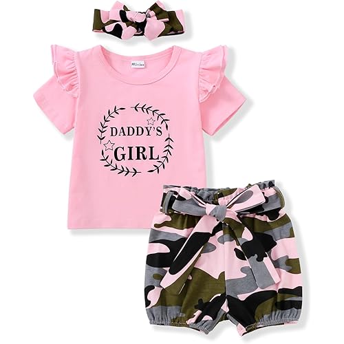Mikrdoo Baby Girl Clothes Toddler Girl Summer Outfits Shirts Tops Ripped Denim Shorts Set Little Girl Clothes