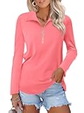 TICTICMISS Women's Long Sleeve Shirts Quarter Zip Pullover Collared V Neck Tops Fall Blouses