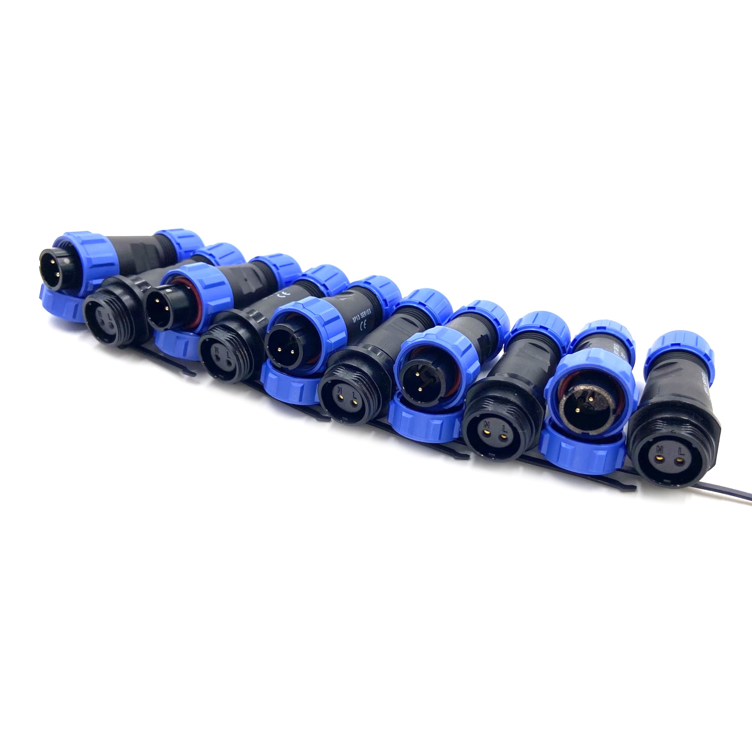 5 conectores de aviación SP13 de 2 pines, IP68 de 2 pines, sin soldadura, conector de aviación impermeable para lámparas exteriores, utiliza 250 V 13 A (cable de 14 AWG engarzado)