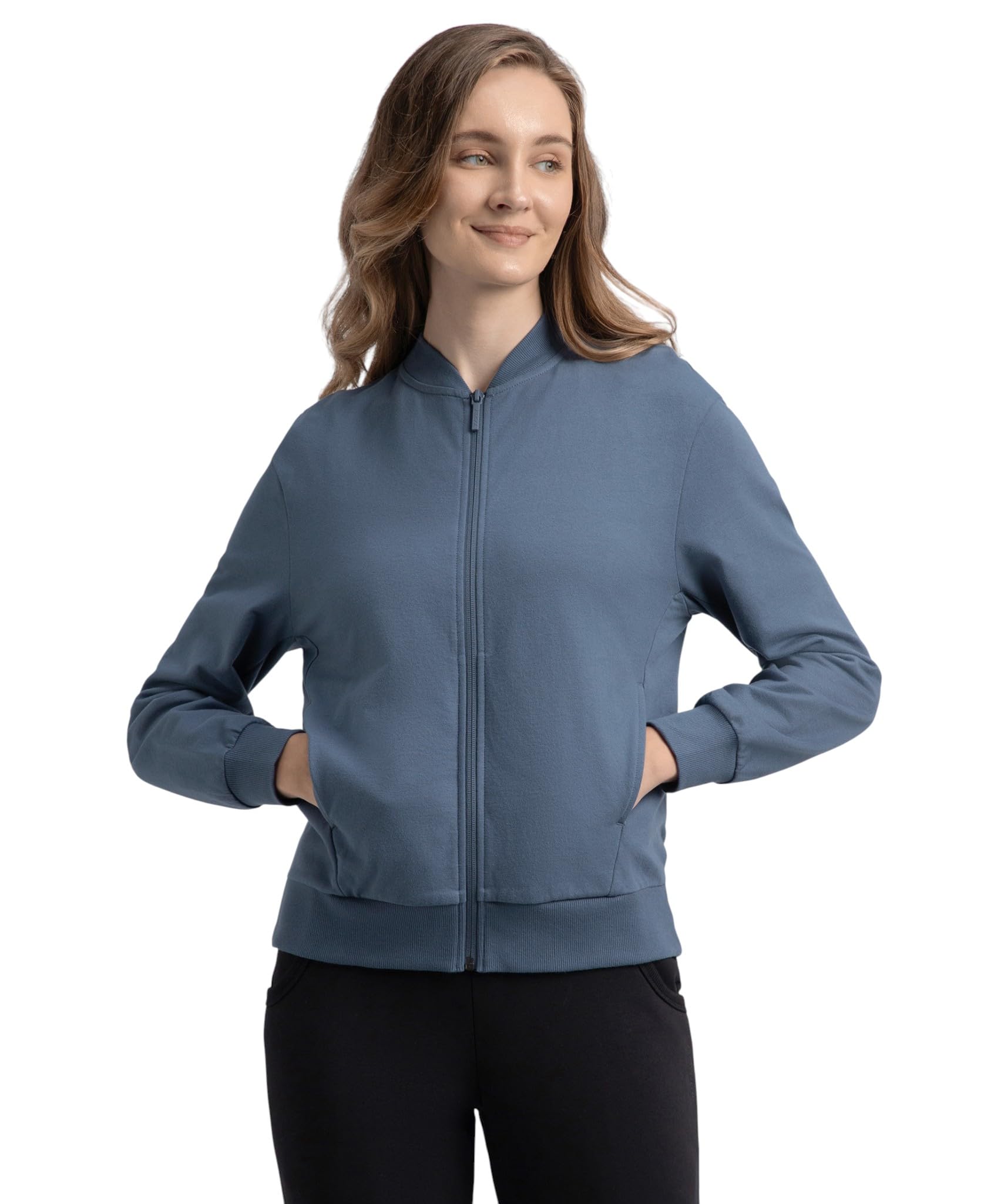 jockey A111 Women's Super Combed Cotton French Terry Drop Shoulder Styled Jacket with Ribbed Cuff and Hem-picture-48