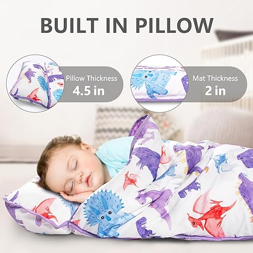 Miniatura 4 de Tapete para siesta para niños pequeños con almohada y manta de forro polar, tapete de siesta de 55 x 23 x 2 pulgadas para niños pequeños, tapete