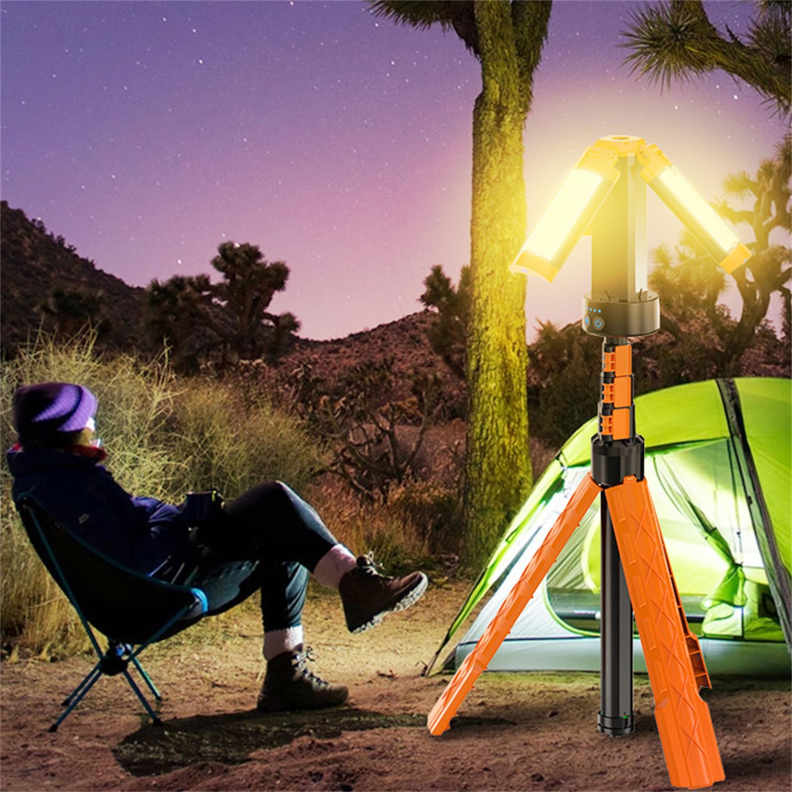 Lámpara para acampar al aire libre con soporte,Luz de trabajo LED,Luz de camping regulable con trípode desmontable,Luz de trabajo portátil de 3 cabezales,acampar para/tienda de campaña/senderismo