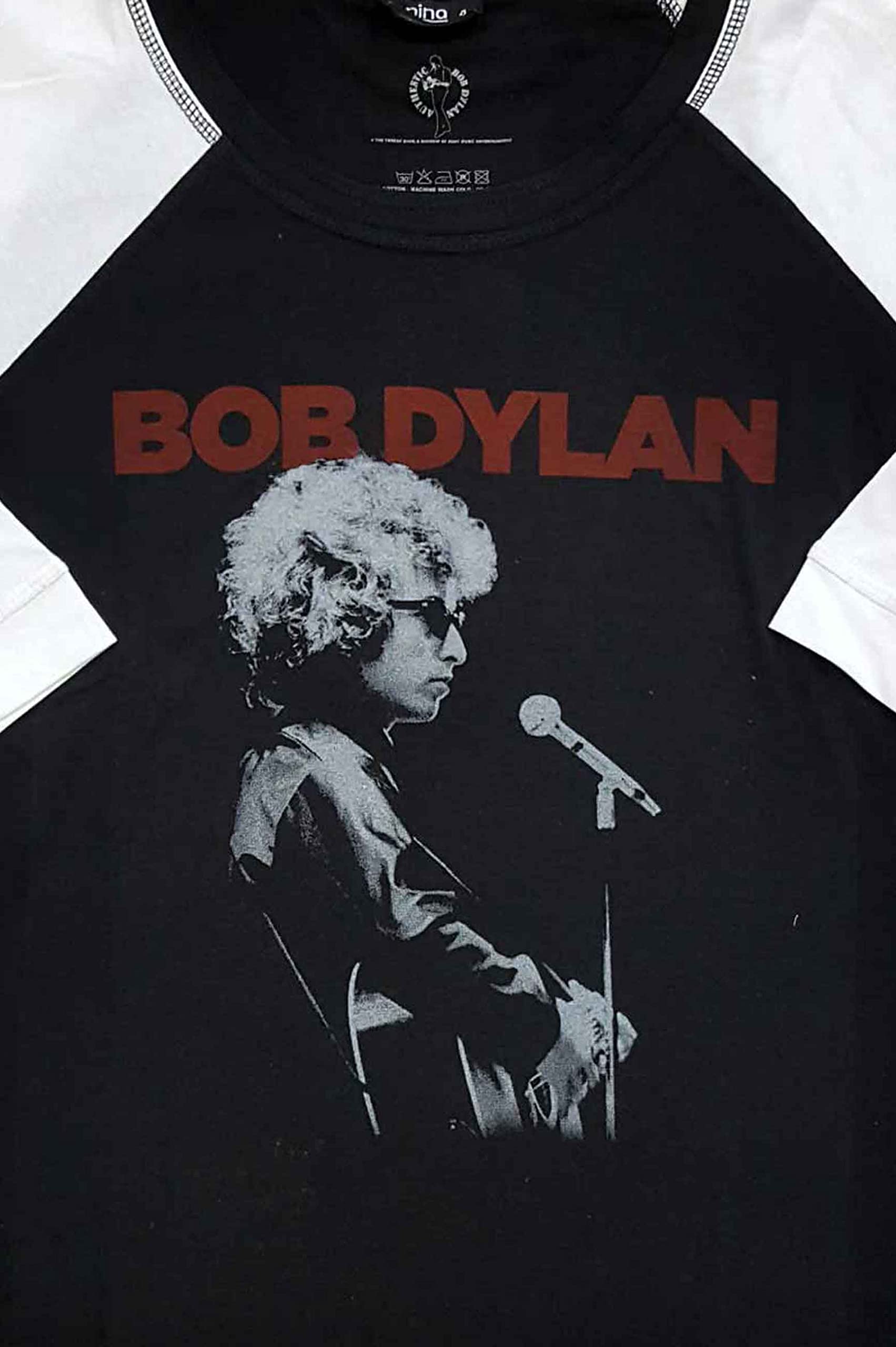 Rock Off Bob Dylan T Shirt Sound Check Logo Nuovo Ufficiale Uomo Nero Raglan 3/4 Sleeve